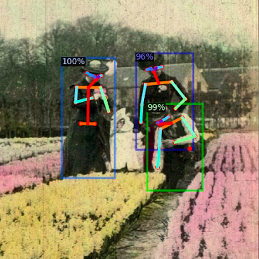 Visualisatie van 'keypoint' detectie op een still van de Desmet collectie 