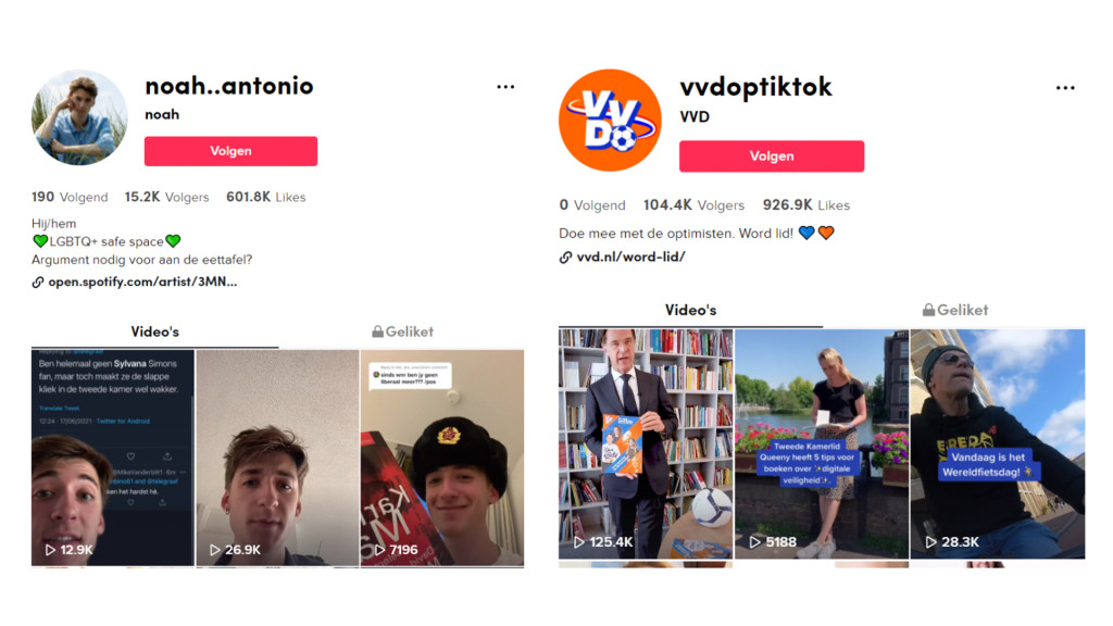 Schermafbeelding van TikTok kanalen: @noah..antonio en @vvdoptiktok
