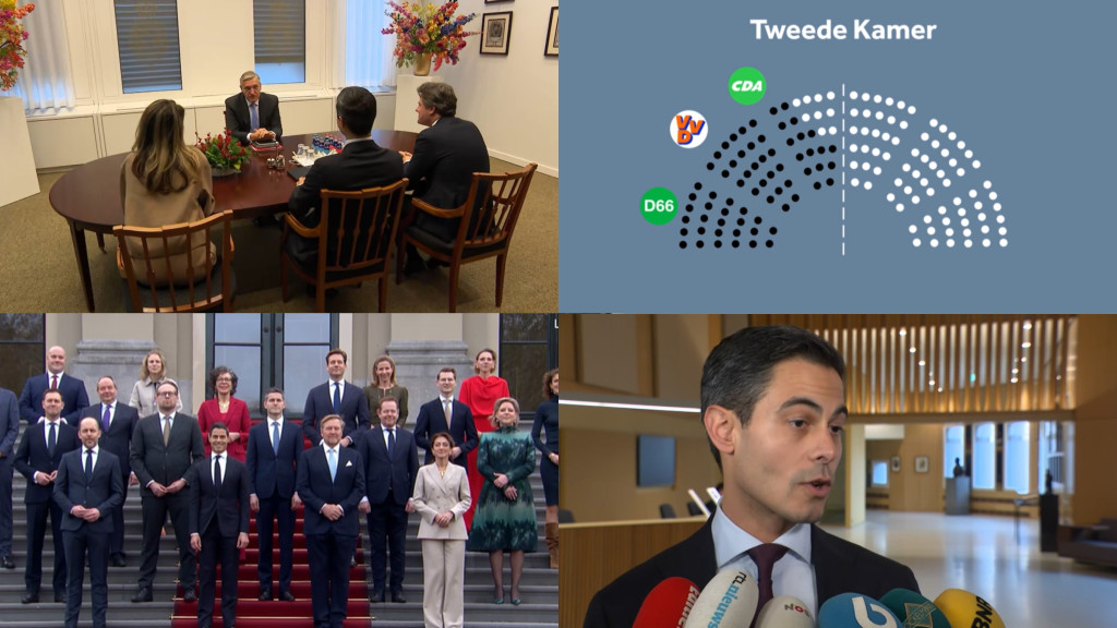 Vier afbeeldingen die de kabinetsformatie van kabinet-Jetten laten zien