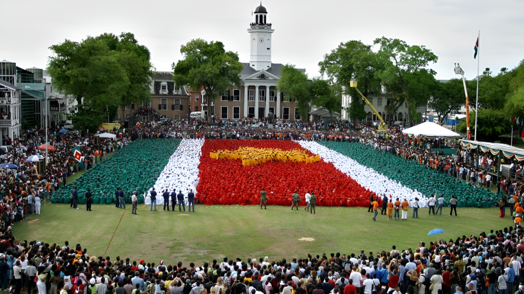 surinaamse vlag gevormd door mensen