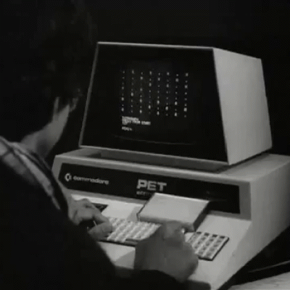 Black and white picture of a PET computer